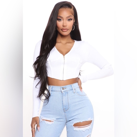 Fashion Nova Tops - White Long Sleeve Crop Top